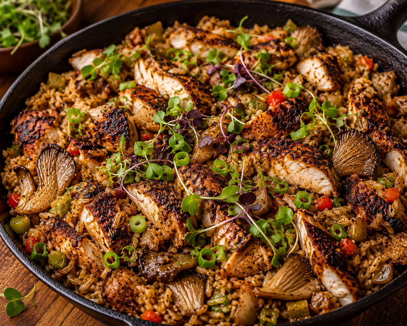 Louisiana Blackened Chicken & Gourmet Oyster Mushroom Dirty Rice