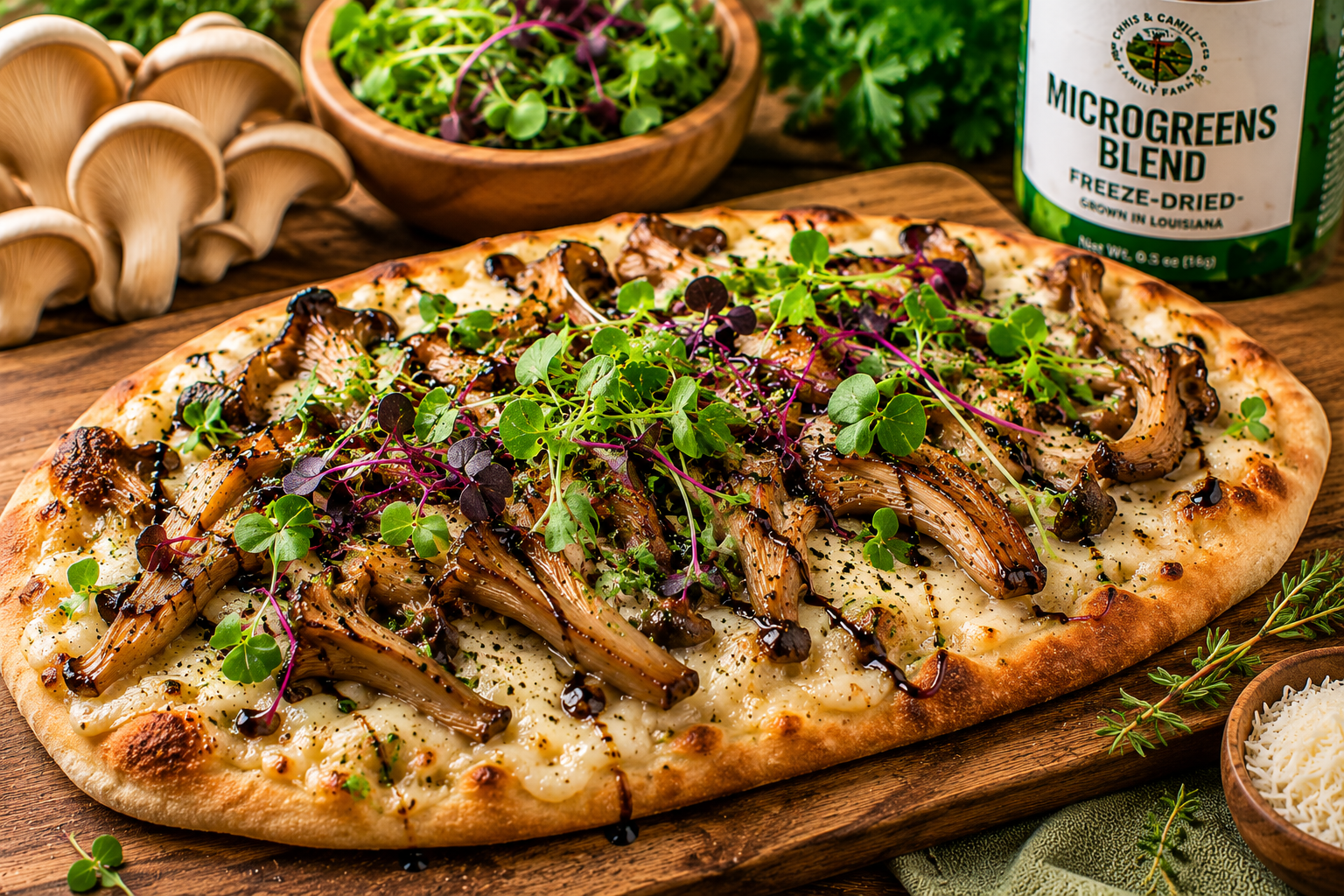 Louisiana Gourmet Oyster Mushroom & Microgreens Flatbread