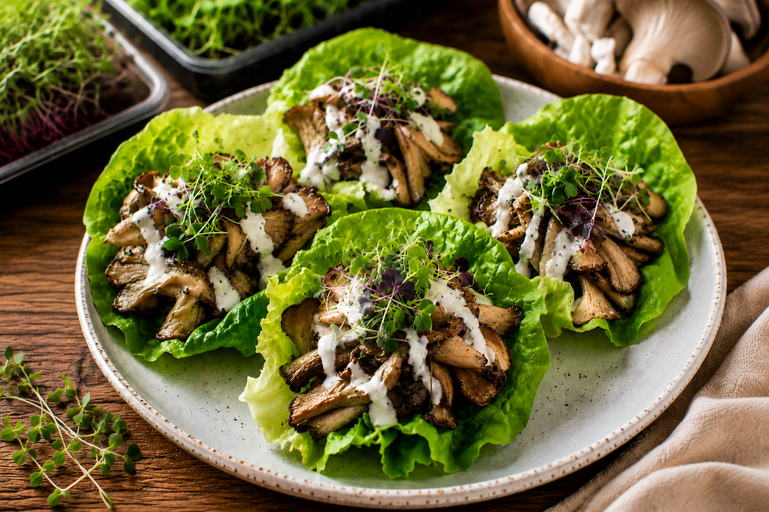 lettuce wraps with oyster mushrooms