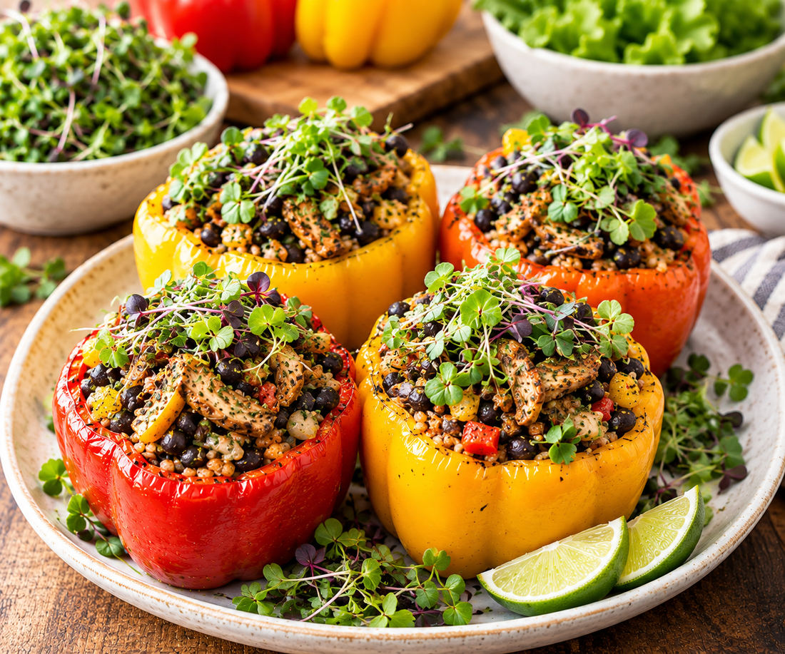 Vegan Cajun Oyster Mushroom Stuffed Peppers