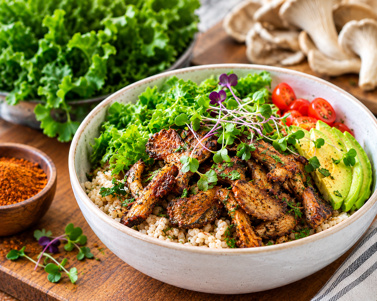 Crispy Cajun Oyster Mushroom Rice Bowls